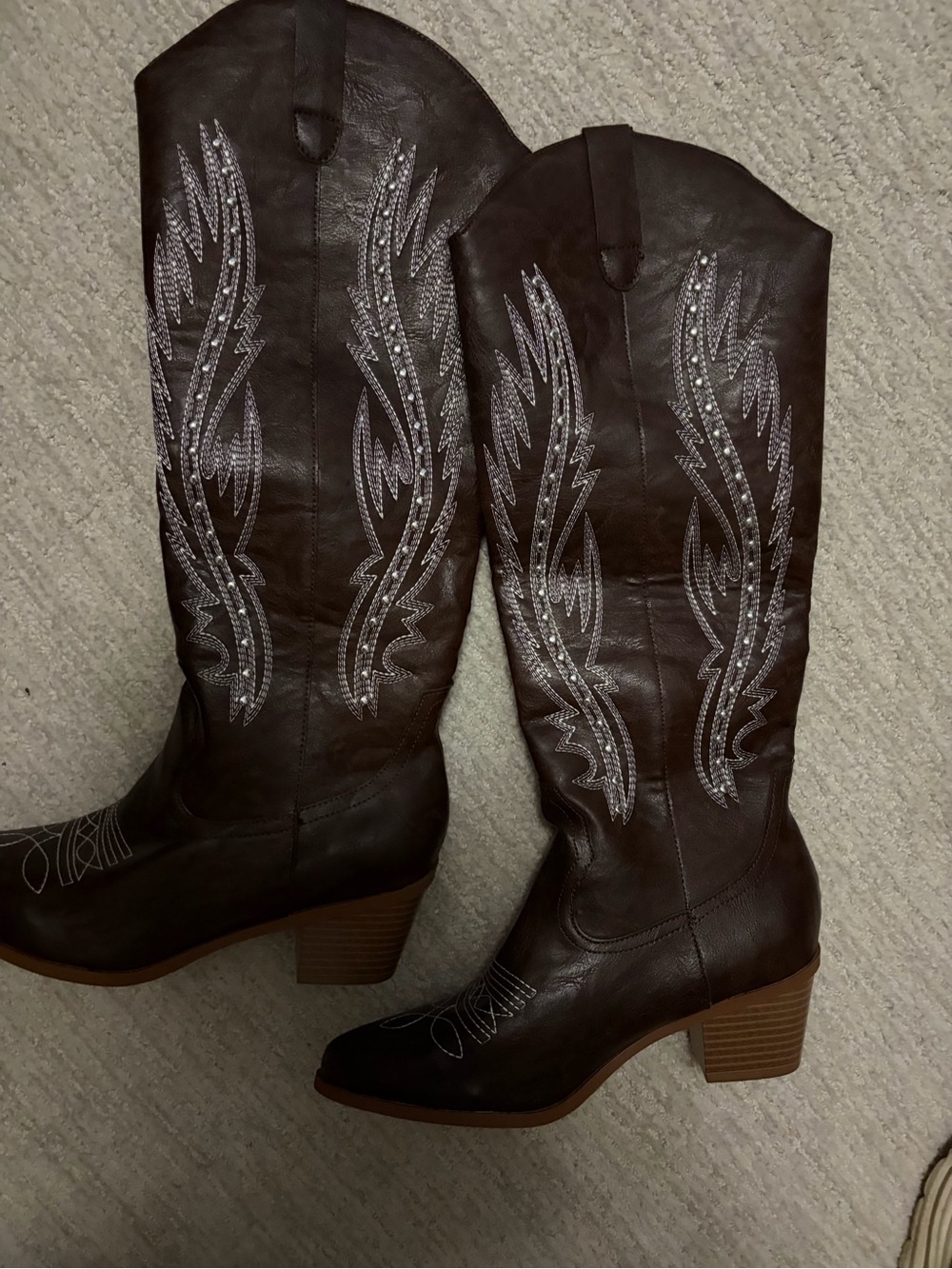 Dark Brown Women's Western Cowboy Boots with Embroidered Detail